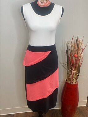 Colorblock Coral and Black Midi Dress